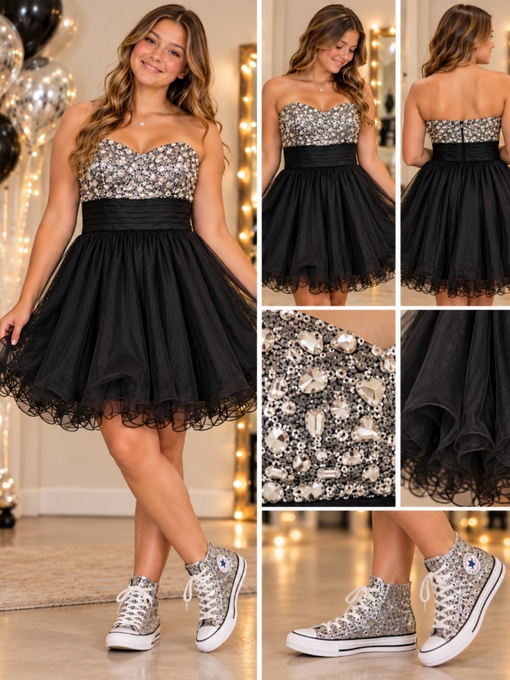 Blondie Nites Black Silver Sequin Party Dress Size 13 Tulle Skirt